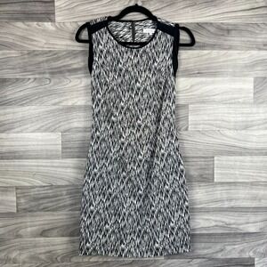 Sandro Sheath Dress Women's 2 Black White Abstract Print Cutout-Back‎ Sleeveless